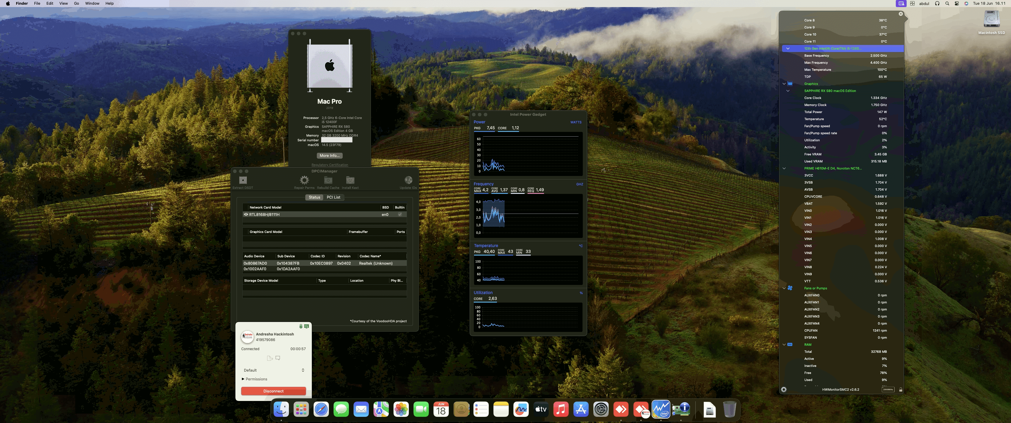 Success Hackintosh macOS Sonoma 14.5 Build 23F79 in Asus Prime H610M-E D4-CSM + Intel Core i5 12400F + Sapphire RX 580